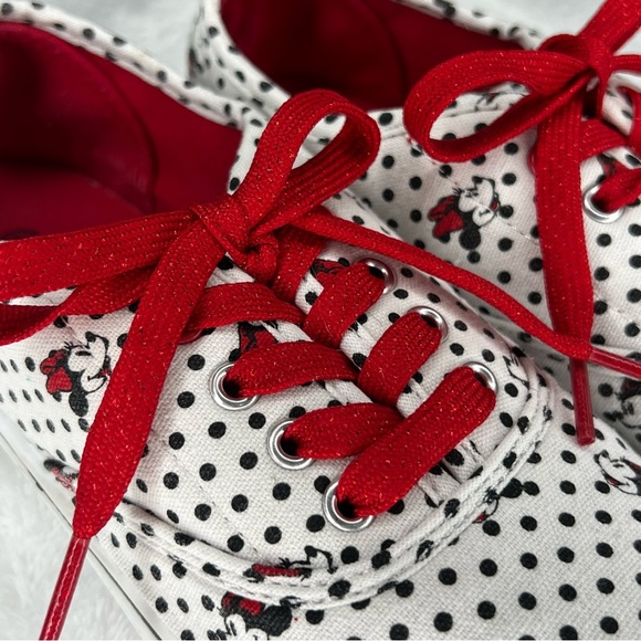 Disney Sneakers Minnie Mouse Polka Dot Canvas Sparkly Laces White Red Black 7 - Picture 4 of 14